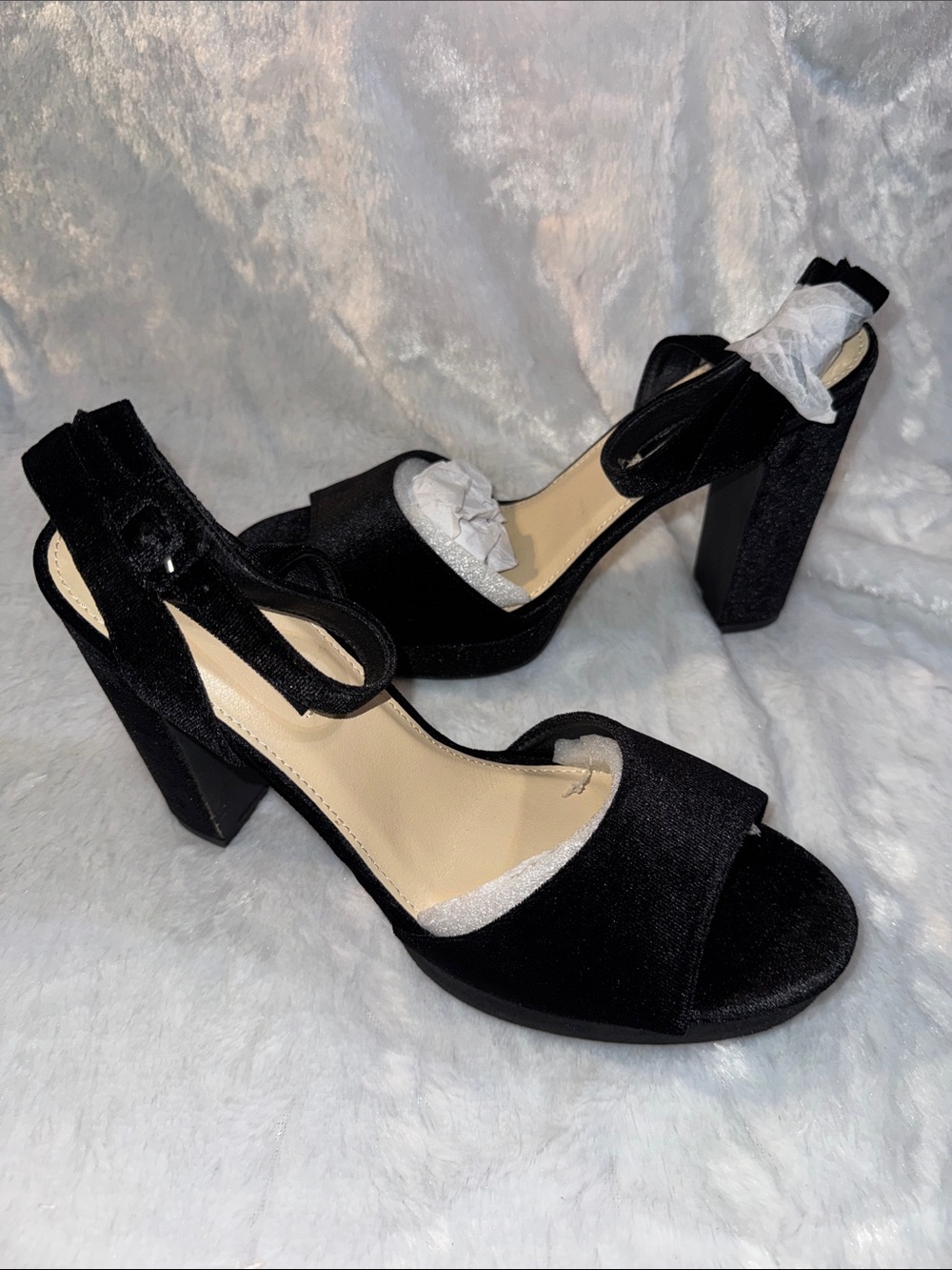 NWT French Connection Black Velvet Platform Block Sandals